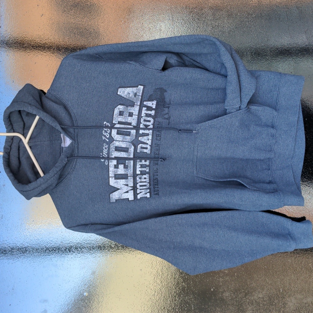souvenir Medora, North Dakota gray blue hoodie sweatshirt sz S Gildan